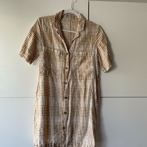 Everlane Checkered Button-Down Linen Dress
